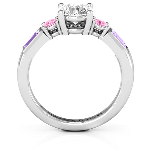 Andrea Engagement Ring – Sterling Silver with White Premium Zirconia, Pink Tourmaline, and Amethyst