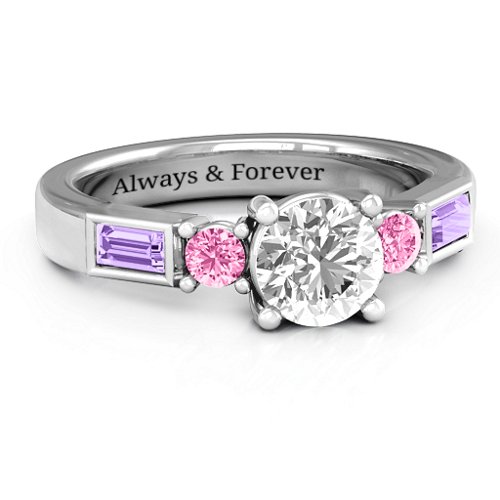 Andrea Engagement Ring – Sterling Silver with White Premium Zirconia, Pink Tourmaline, and Amethyst