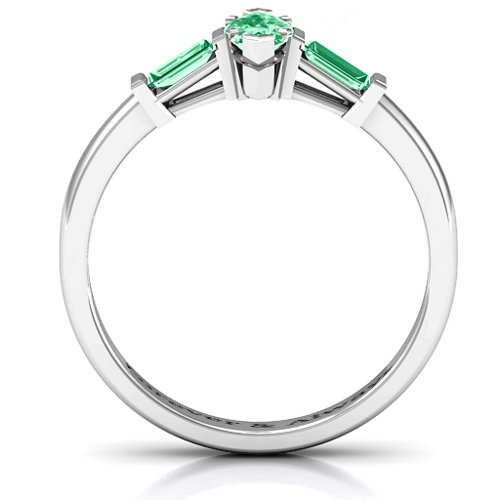Marquise Cut Love Ring – Sterling Silver with Emerald