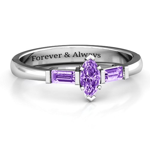 Marquise Cut Love Ring – Sterling Silver with Amethyst