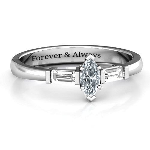Marquise Cut Love Ring – Sterling Silver with Cubic Zirconia and White Sapphire
