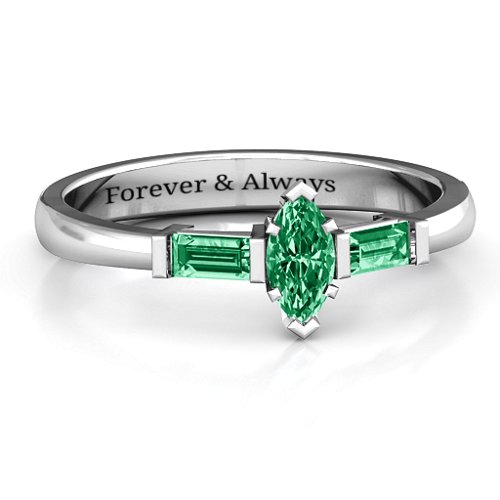 Marquise Cut Love Ring – Sterling Silver with Emerald