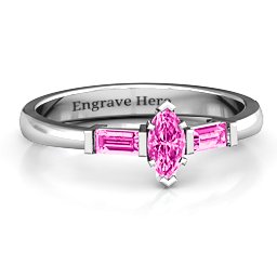 Marquise Cut Love Ring in 925 Sterling Silver with Pink Tourmaline