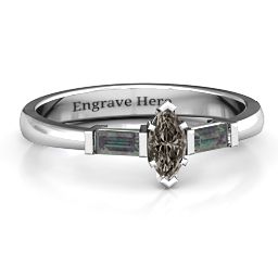 Marquise Cut Love Ring in 925 Sterling Silver with Smokey Quartz and Alexandrite