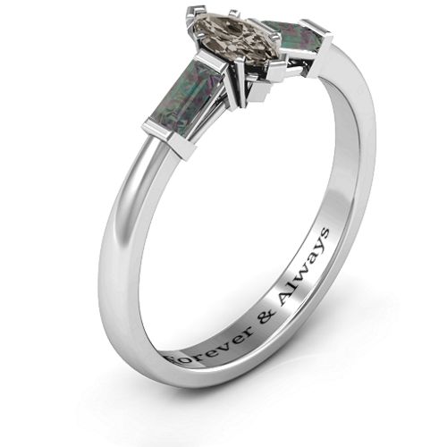 Marquise Cut Love Ring – Sterling Silver with Smokey Quartz and Alexandrite