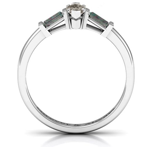 Marquise Cut Love Ring – Sterling Silver with Smokey Quartz and Alexandrite