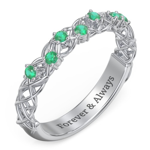 Stones Woven in Love Ring – Sterling Silver with Emerald