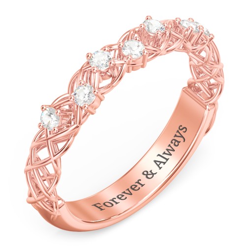 Stones Woven in Love Ring – 10K Rose Gold with Cubic Zirconia
