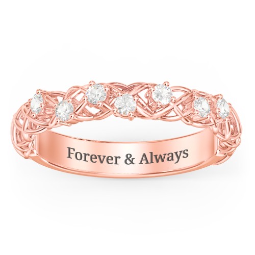 Stones Woven in Love Ring – 10K Rose Gold with Cubic Zirconia