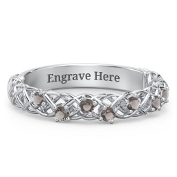 Stones Woven in Love Ring in 925 Sterling Silver with Smokey Quartz