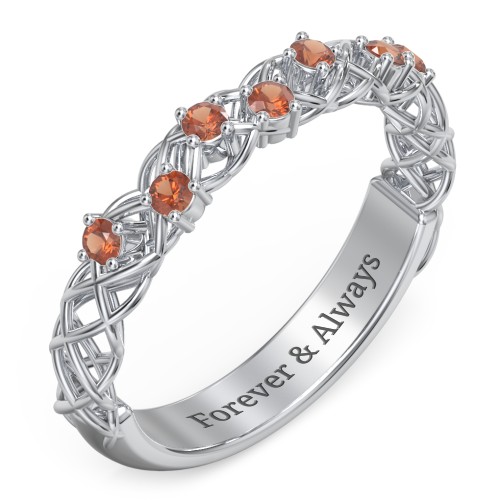 Stones Woven in Love Ring – Sterling Silver with Garnet
