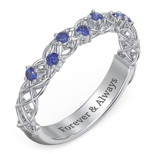 Stones Woven in Love Ring – Sterling Silver with Blue Sapphire