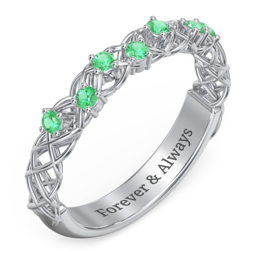 Stones Woven in Love Ring – Sterling Silver with Emerald