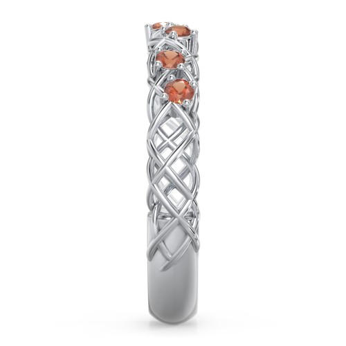 Stones Woven in Love Ring – Sterling Silver with Garnet
