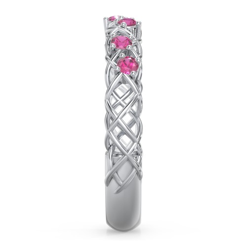 Stones Woven in Love Ring – Sterling Silver with Ruby