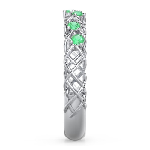 Stones Woven in Love Ring – Sterling Silver with Emerald