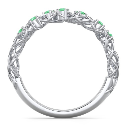 Stones Woven in Love Ring – Sterling Silver with Emerald