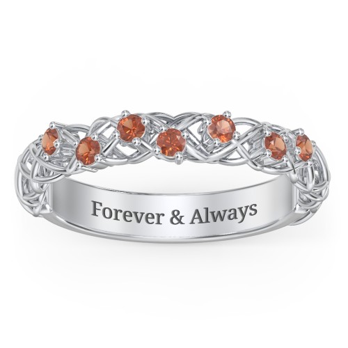 Stones Woven in Love Ring – Sterling Silver with Garnet