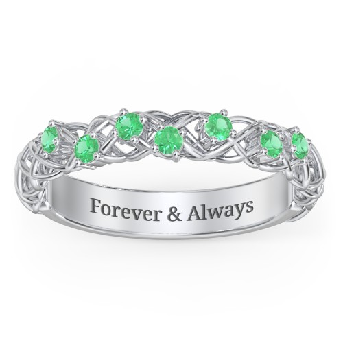 Stones Woven in Love Ring – Sterling Silver with Emerald