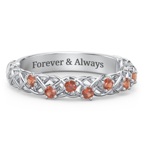 Stones Woven in Love Ring – Sterling Silver with Garnet