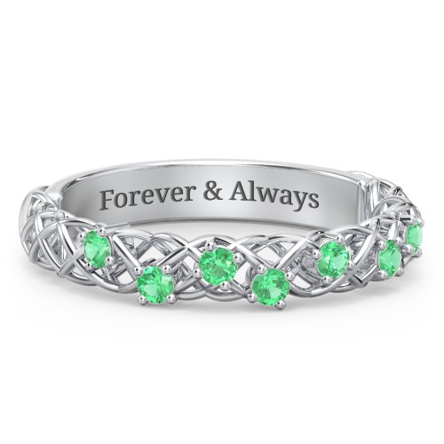 Stones Woven in Love Ring – Sterling Silver with Emerald