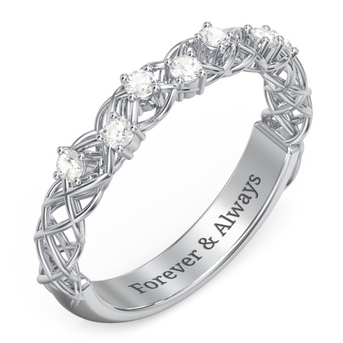 Stones Woven in Love Ring – 10K White Gold with Cubic Zirconia