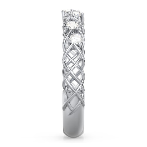 Stones Woven in Love Ring – 10K White Gold with Cubic Zirconia