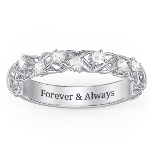 Stones Woven in Love Ring – 10K White Gold with Cubic Zirconia