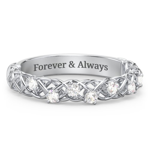 Stones Woven in Love Ring – 10K White Gold with Cubic Zirconia