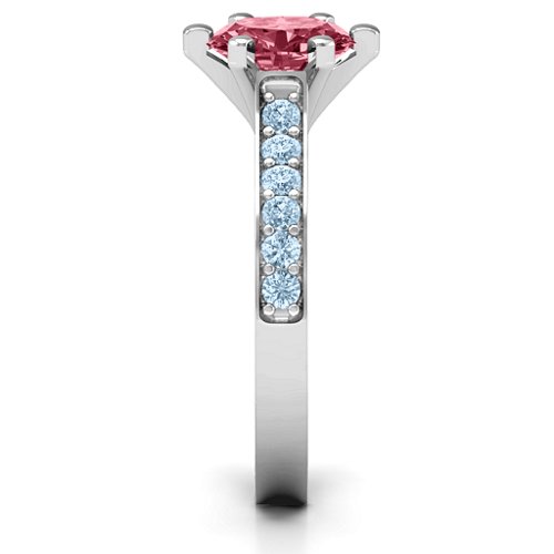 Shining in Love Ring – Sterling Silver with Red Premium Zirconia and Aquamarine