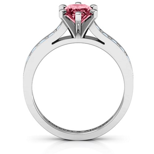 Shining in Love Ring – Sterling Silver with Red Premium Zirconia and Aquamarine