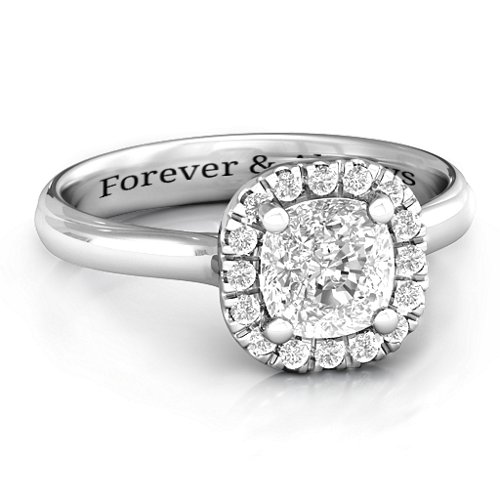 Cushion Halo Ring – Sterling Silver with White Premium Zirconia