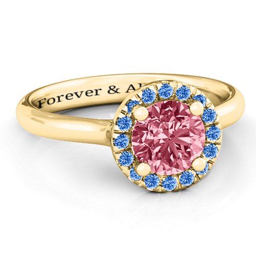 Cherish Her Ring – 10K Yellow Gold with Red Premium Zirconia and Fancy Blue Premium Zirconia