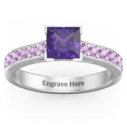Janelle Princess Cut Ring in 925 Sterling Silver with Amethyst Premium Zirconia and Amethyst