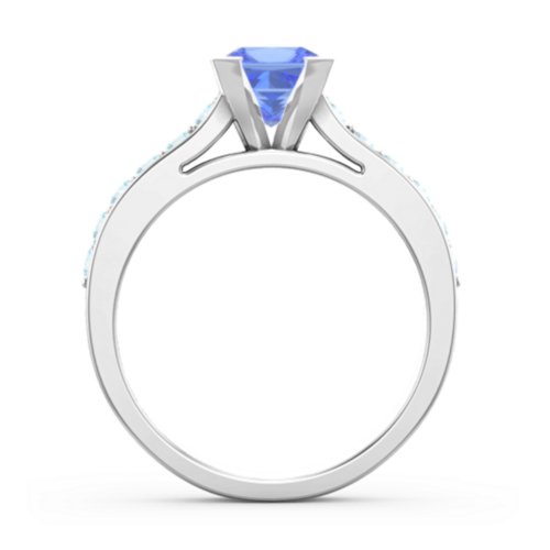 Janelle Princess Cut Ring – Sterling Silver with Fancy Blue Premium Zirconia and Aquamarine