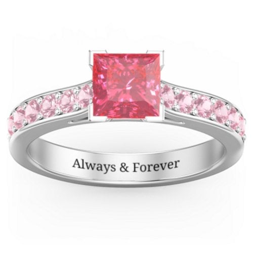 Janelle Princess Cut Ring – Sterling Silver with Fancy Pink Premium Zirconia and Pink Tourmaline