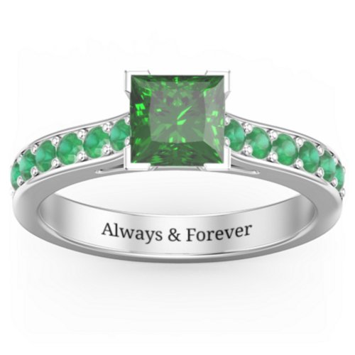 Janelle Princess Cut Ring – Sterling Silver with Green Premium Zirconia and Emerald