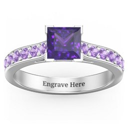 Janelle Princess Cut Ring in 925 Sterling Silver with Amethyst Premium Zirconia and Amethyst