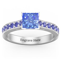 Janelle Princess Cut Ring in 925 Sterling Silver with Fancy Blue Premium Zirconia and Blue Sapphire