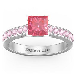 Janelle Princess Cut Ring in 925 Sterling Silver with Fancy Pink Premium Zirconia and Pink Tourmaline