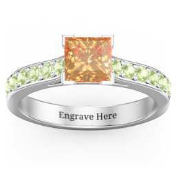 Janelle Princess Cut Ring in 925 Sterling Silver with Fancy Yellow Premium Zirconia and Peridot