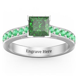 Janelle Princess Cut Ring in 925 Sterling Silver with Green Premium Zirconia and Emerald