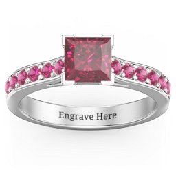 Janelle Princess Cut Ring in 925 Sterling Silver with Red Premium Zirconia and Ruby