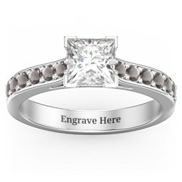 Janelle Princess Cut Ring in 925 Sterling Silver with White Premium Zirconia and Smokey Quartz