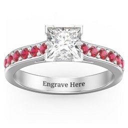 Janelle Princess Cut Ring in 925 Sterling Silver with White Premium Zirconia and Garnet