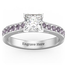 Janelle Princess Cut Ring in 925 Sterling Silver with White Premium Zirconia and Alexandrite
