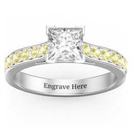 Janelle Princess Cut Ring in 925 Sterling Silver with White Premium Zirconia and Citrine