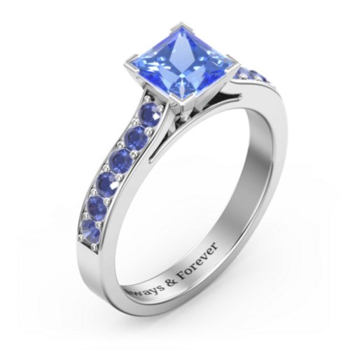 Janelle Princess Cut Ring – Sterling Silver with Fancy Blue Premium Zirconia and Blue Sapphire