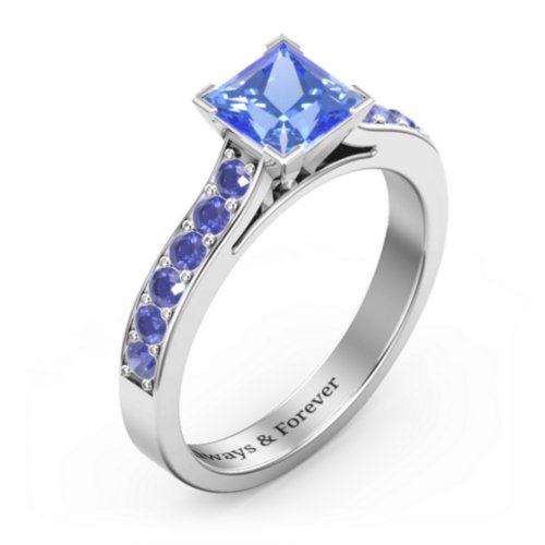 Janelle Princess Cut Ring – Sterling Silver with Fancy Blue Premium Zirconia and Blue Sapphire