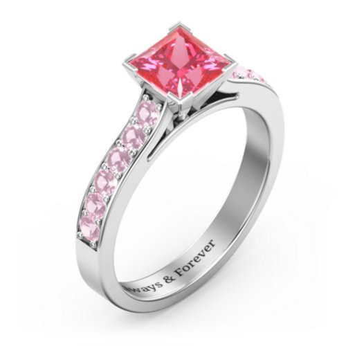 Janelle Princess Cut Ring – Sterling Silver with Fancy Pink Premium Zirconia and Pink Tourmaline